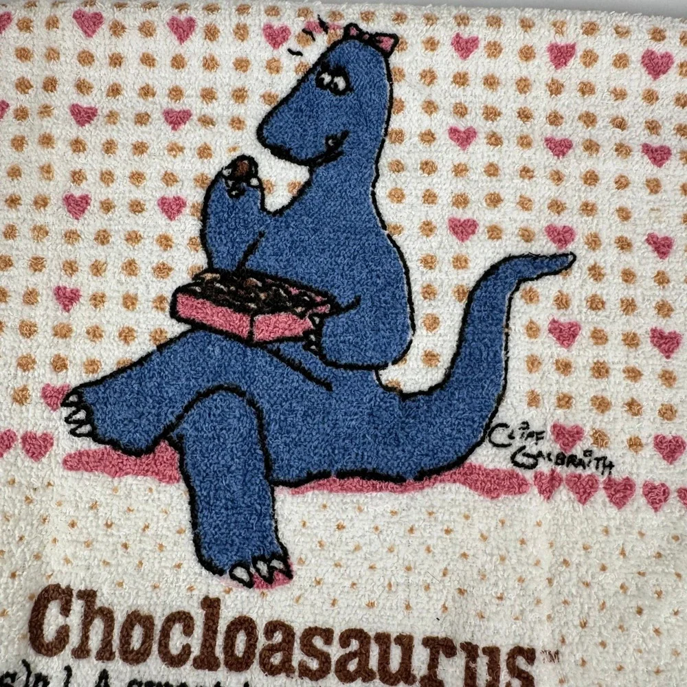 Vintage 1986 Cannon Chocloasaurus Hand Towel Cliff Galbraith Dinosaur 80s USA